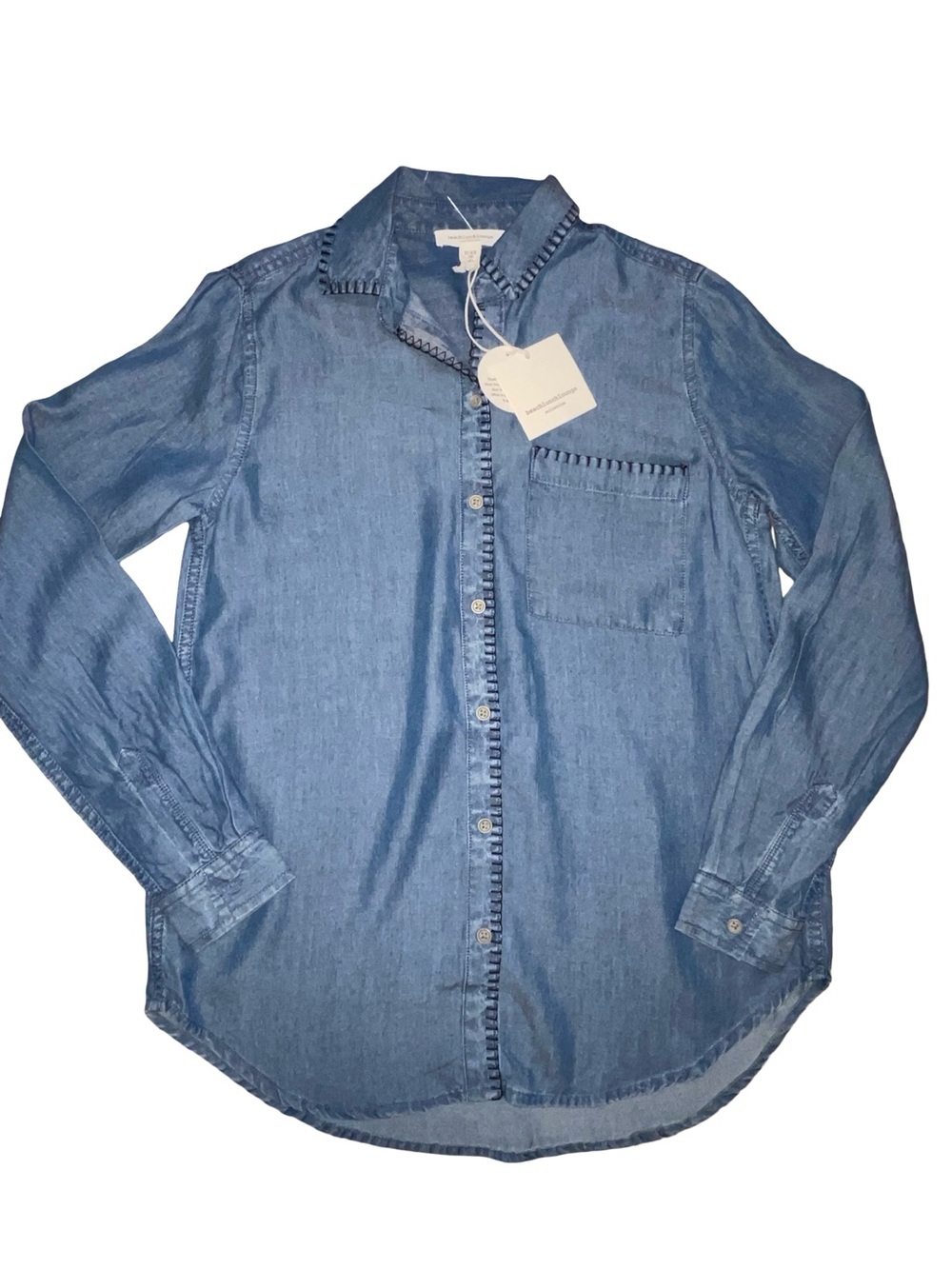 beachlunchlounge light blue denim shirt with whipstitch trim